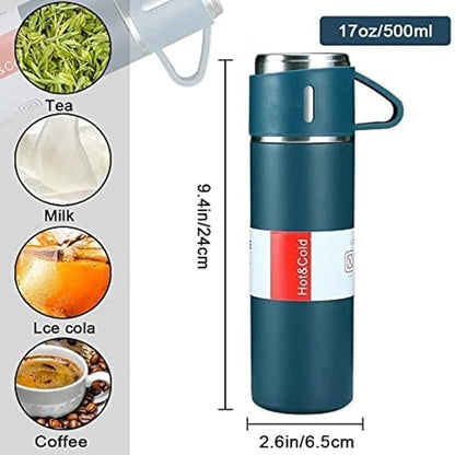 Stainless Steel Vacuum Flask Set with 3 Steel Cups