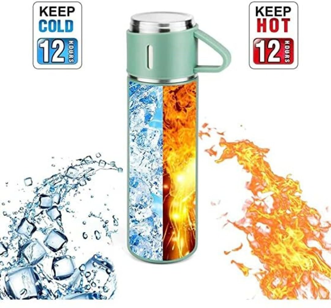 Stainless Steel Vacuum Flask Set with 3 Steel Cups