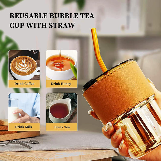 Glass Mug with Lids and Straw