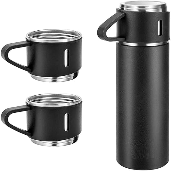 Stainless Steel Vacuum Flask Set with 3 Steel Cups